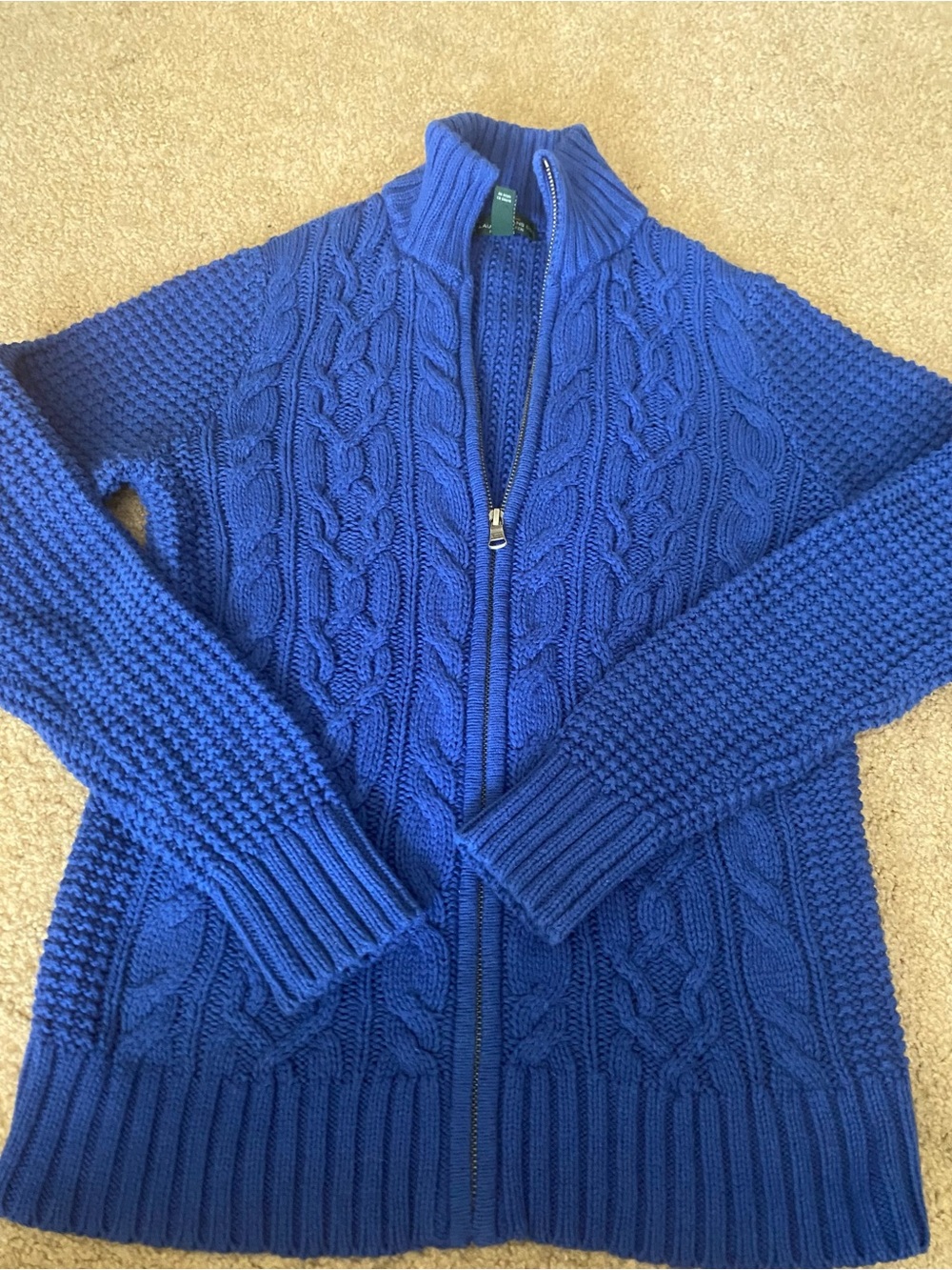 Lauren Jeans Co. Ralph Lauren Royal Blue Cable Knit Full Zip Sweater Size L